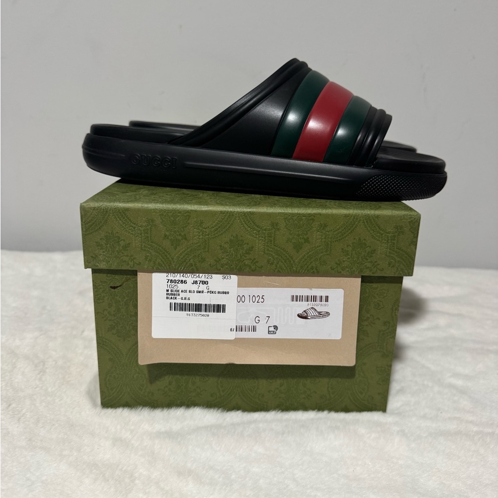 Gucci Black Slides with Red and Green Accents - Picture 7 of 7